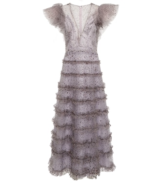 Crystal-embellished ruffled midi dress | Costarellos