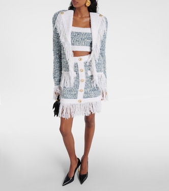 Minifalda de tweed de denim con flecos | Balmain