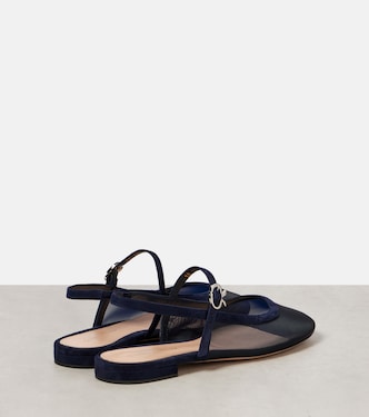 Slingback-Ballerinas aus Mesh mit Veloursleder | Gianvito Rossi