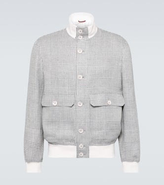 Chaqueta de lino, lana y seda a cuadros | Brunello Cucinelli