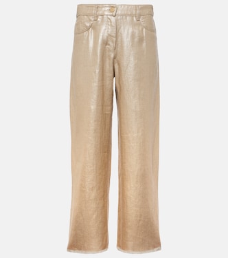 Pantaloni a gamba larga cropped in lino a vita alta | 'S Max Mara