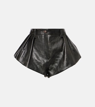 Pleated flared leather shorts | Magda Butrym
