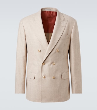 Chaqueta de traje de cachemir y seda a cuadros | Brunello Cucinelli