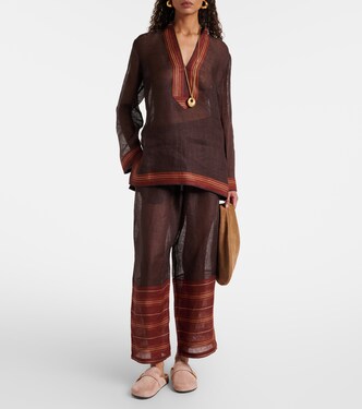Pantaloni cropped in lino a righe | Tory Burch