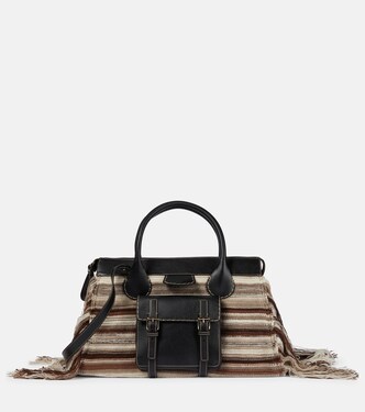 Borsa Edith Large in cashmere e pelle con frange | Chloé