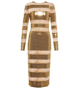 Spliced mesh-paneled lamé midi dress | Norma Kamali