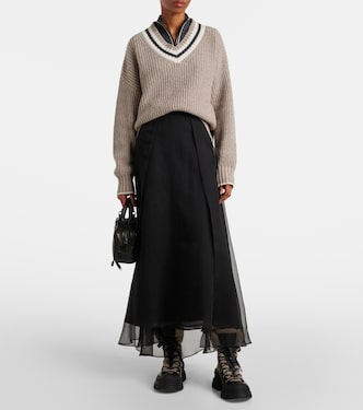 Jupe midi en satin de soie | Brunello Cucinelli