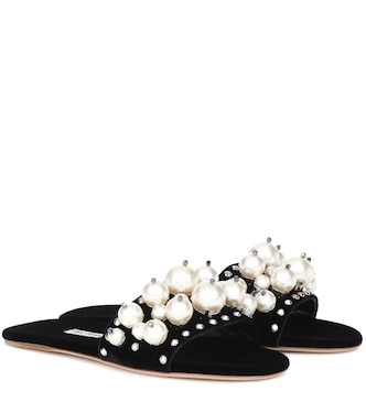 Sandali in velluto con perle e borchie | Miu Miu