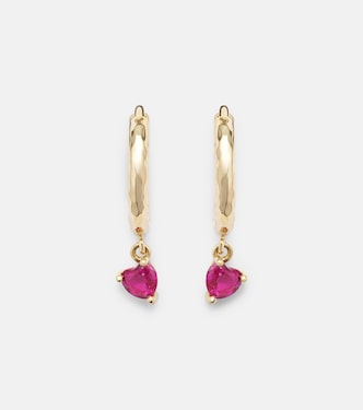 Orecchini a cerchio Charmed Micro Gabby in oro 18kt con rubino | Octavia Elizabeth