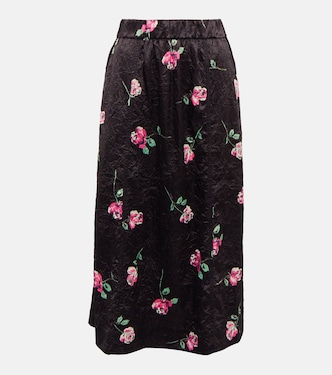 Falda midi acampanada de satén floral | Ganni