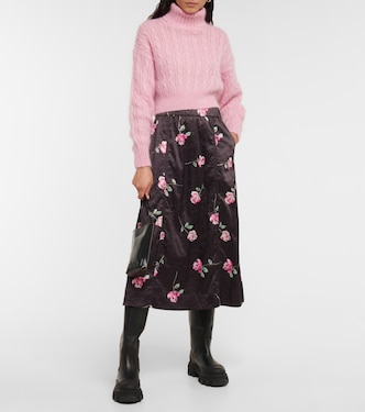 Falda midi acampanada de satén floral | Ganni