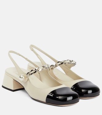 Chain-embellishedt leather slingback pumps | Miu Miu