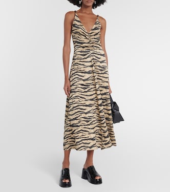 Printed satin slip midi dress | Ganni