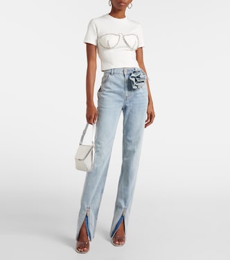 Top cropped in jersey con cristalli | Area