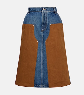 Midirock aus Denim mit Velourslederimitat | Stella McCartney