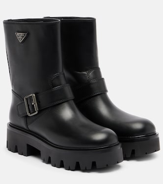 Stride leather biker boots | Prada