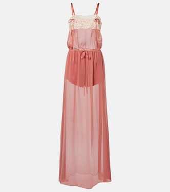 Lace-trimmed silk crêpe muslin maxi dress | Saint Laurent