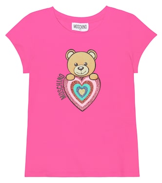 T-shirt imprimé en coton mélangé à paillettes | Moschino Kids
