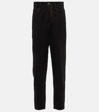 High-rise straight cotton-blend pants | Brunello Cucinelli