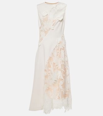 Robe midi en laine mélangée à dentelle | Oscar de la Renta