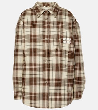Logo checked wool down jacket | Miu Miu