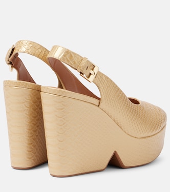 Dylan snake-effect leather wedge pumps | Clergerie