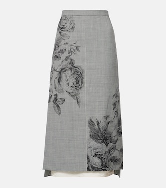 Prince of Wales check floral midi skirt | Erdem