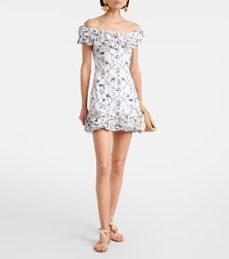Abito corto off-shoulder Jardin in cotone | Agua by Agua Bendita