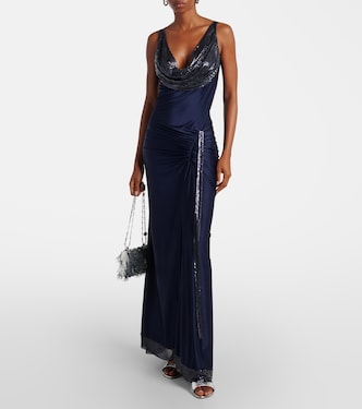 Embellished gathered satin maxi dress | Rabanne