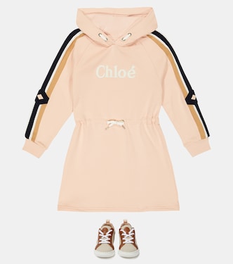Abito in cotone con cappuccio e logo | Chloé Kids