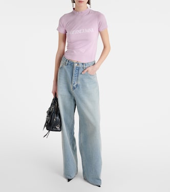 T-shirt cropped in jersey di cotone | Balenciaga