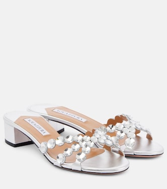Crystal Mirage embellished leather mules | Aquazzura