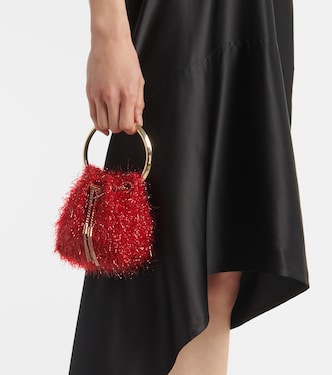 Bon Bon Mini tinsel-embellished bucket bag | Jimmy Choo