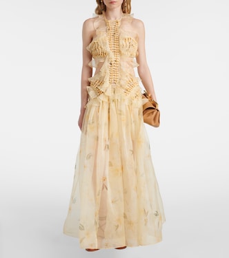 Abito lungo Balance in organza di seta con volant | Zimmermann