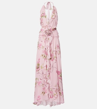 Floral ruffled georgette maxi dress | Blumarine