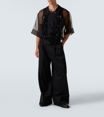 Camicia in seta trasparente con applicazione floreale | Simone Rocha