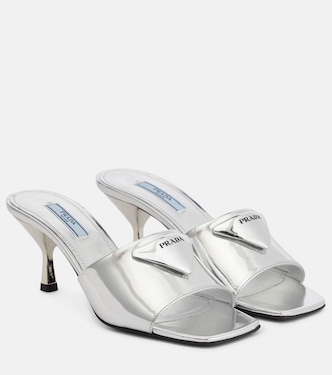 Metallic leather sandals | Prada