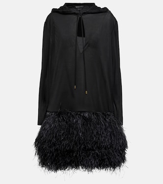 Feather-trimmed silk hoodie minidress | Tom Ford