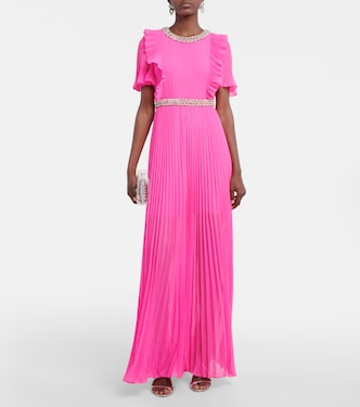 Embellished plissé chiffon maxi dress | Self-Portrait