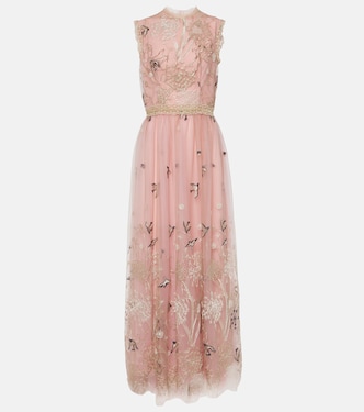 Abito lungo in tulle con ricamo | Costarellos