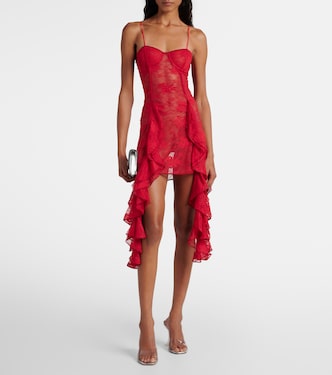 Abito bustier in pizzo con volant | Oséree