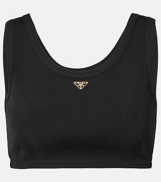 Logo ribbed-knit jersey crop top | Prada