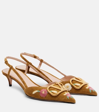 VLogo 40 embroidered suede slingback pumps | Valentino Garavani