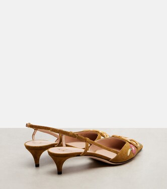 VLogo 40 embroidered suede slingback pumps | Valentino Garavani