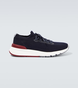 Knitted leather-trimmed sneakers | Brunello Cucinelli