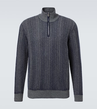Herringbone cashmere half-zip sweater | Brunello Cucinelli