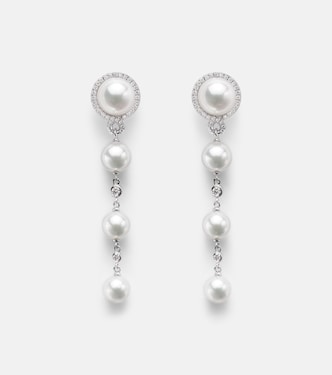 Ohrringe aus 18kt Weißgold mit Diamanten und Akoyaperlen | Mikimoto