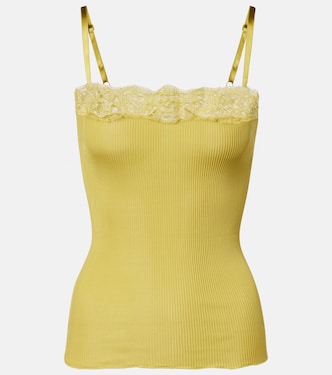 蕾丝边饰罗纹针织真丝吊带背心 | Saint Laurent
