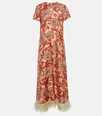Maxikleid Swing aus Seiden-Twill mit Federn | La DoubleJ