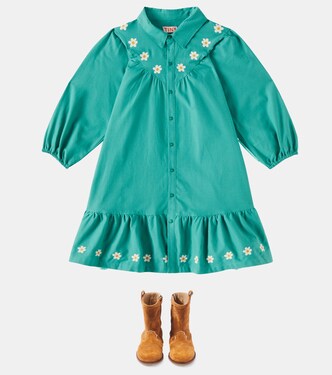 Kariertes Kleid Daisies aus Baumwolle | Tinycottons